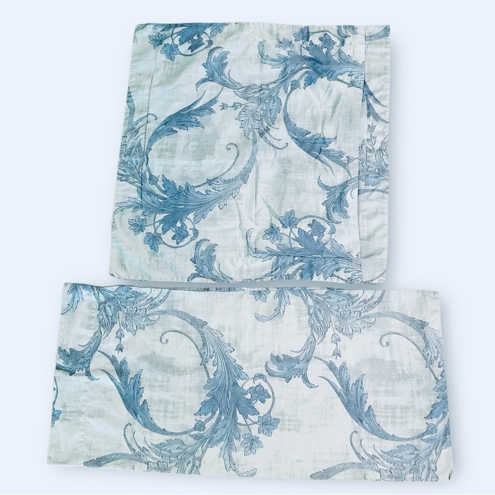 Dea Italy Egyptian Cotton King Pillowcase & Euro Sham Set Pale Blue Floral - Picture 3 of 5